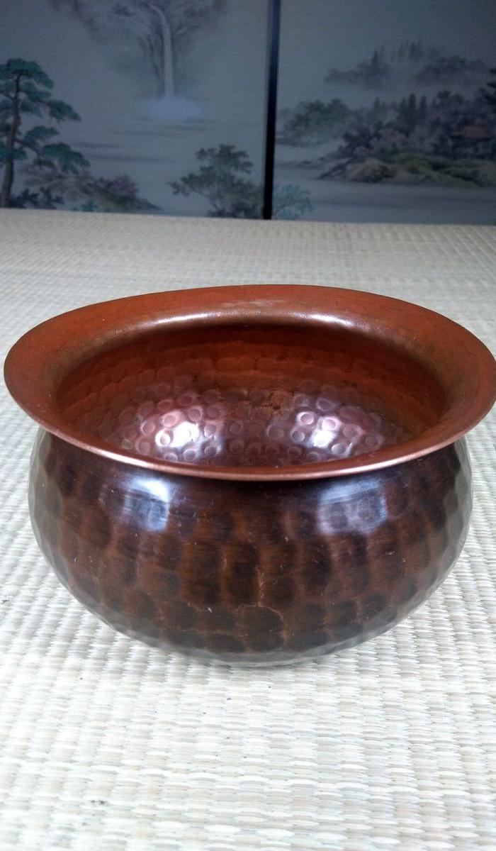 695 日本茶道具铜建水 手工鎚起大鎚目老铜建水