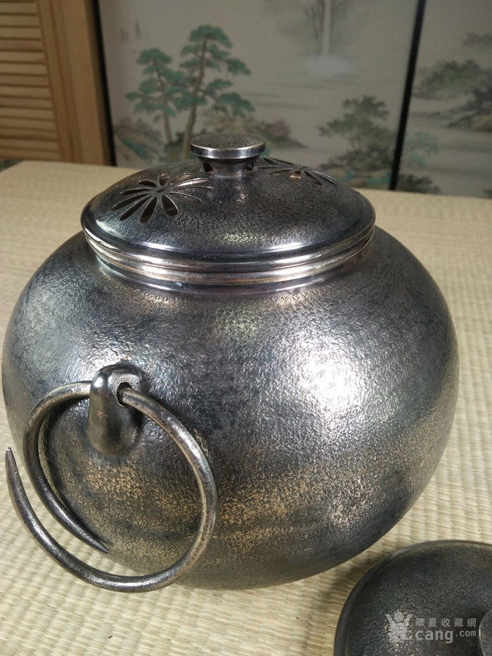 696 日本茶道具精品茶釜 铜熏银双盖茶釜