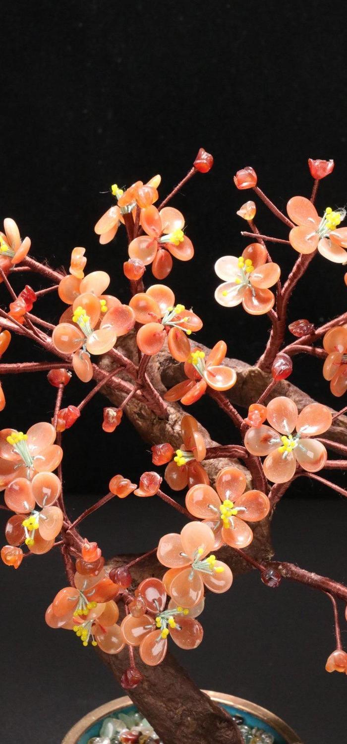 回流: 清 老玛瑙梅花纹盆景一对