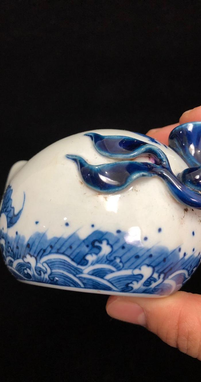 清,青花寿桃bian蝠纹水滴