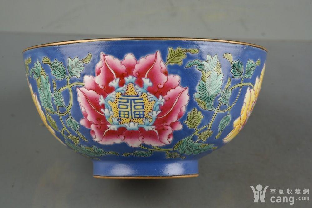 工艺品 瓷器 清康熙兰地珐琅彩描金缠枝花福字纹碗