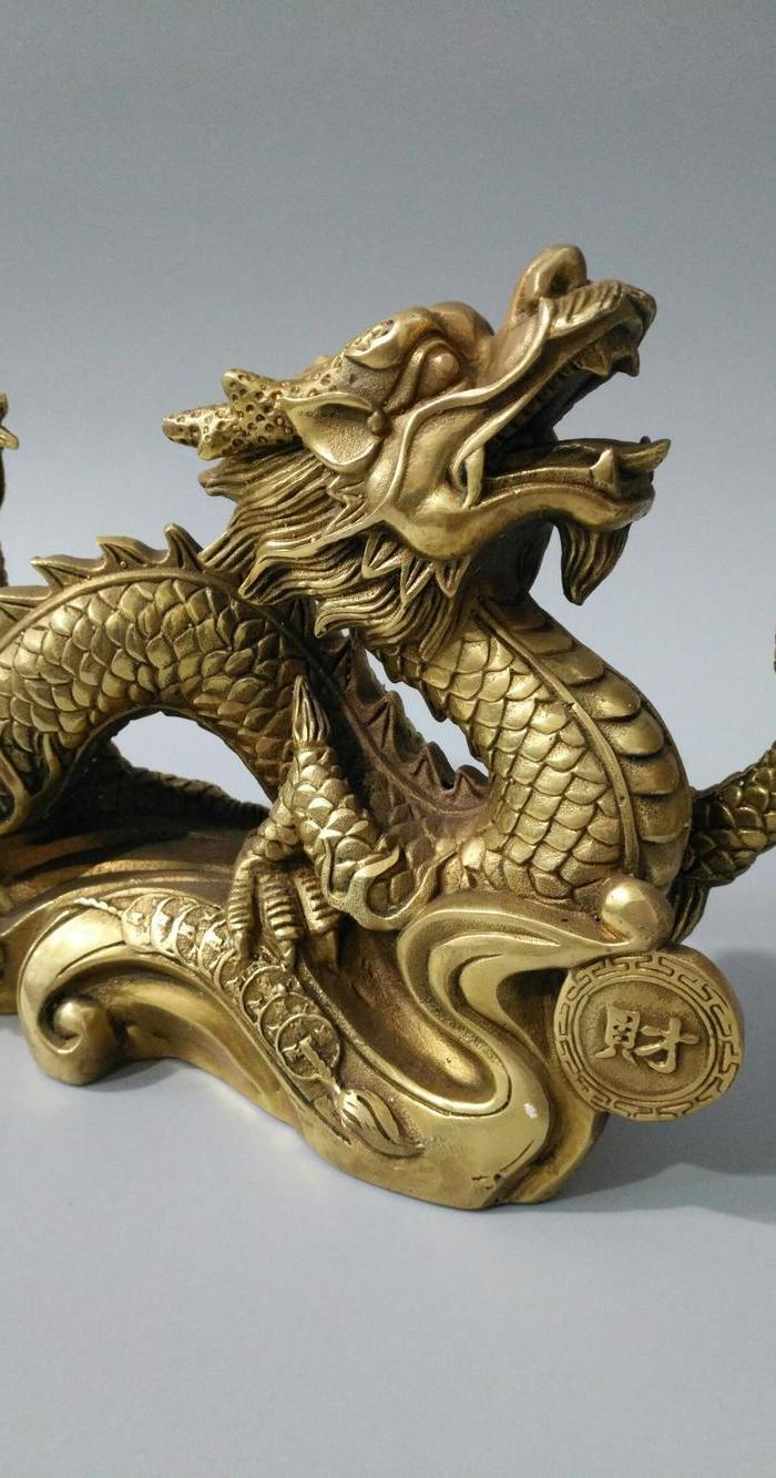 铜鎏金 祥龙戏珠 一件