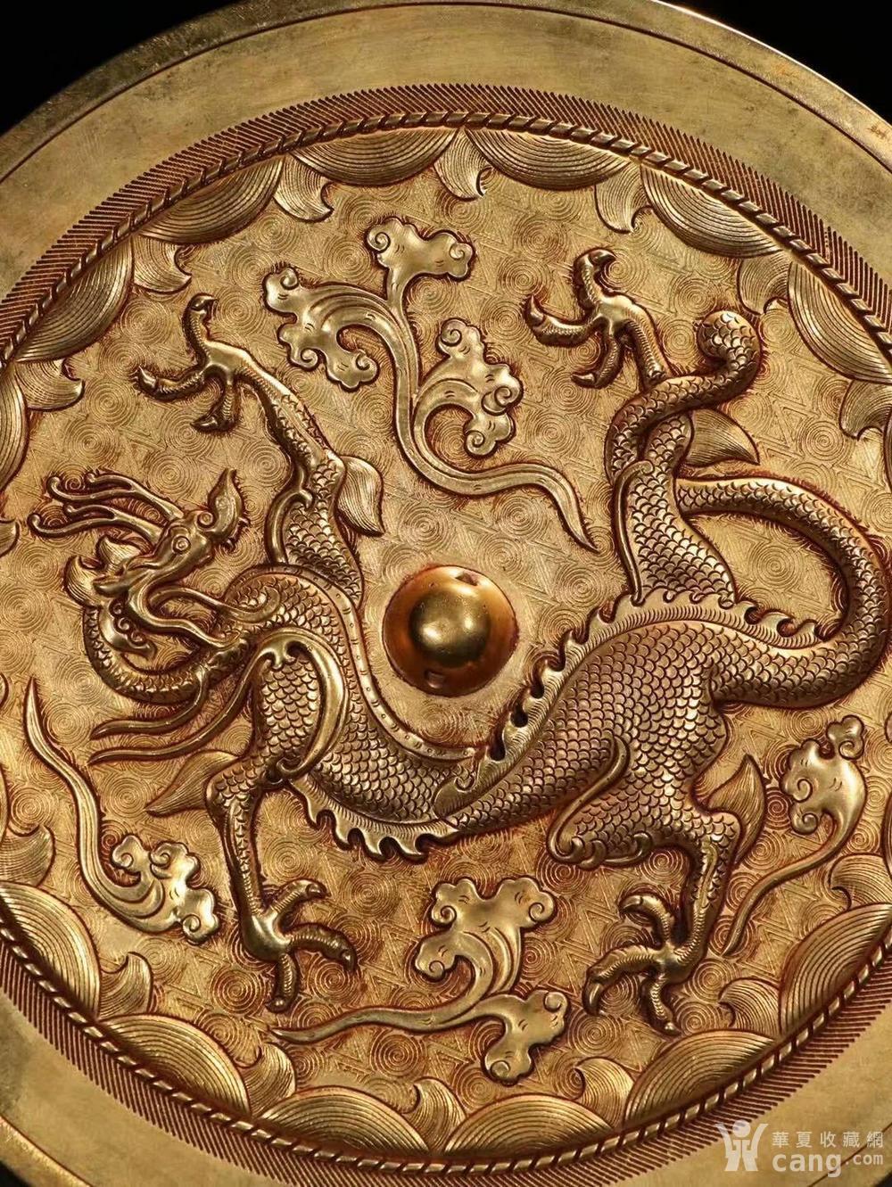海外回流 唐代风格铜鎏金 龙纹 铜镜