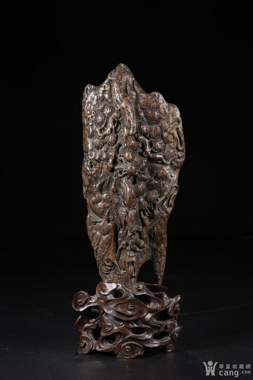 清代:沉香松鹤延年山子摆件